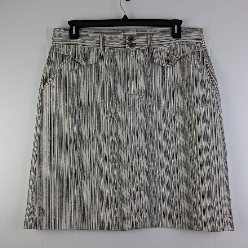 Christopher & Banks Stripe Print Denim Midi Pencil Skirt